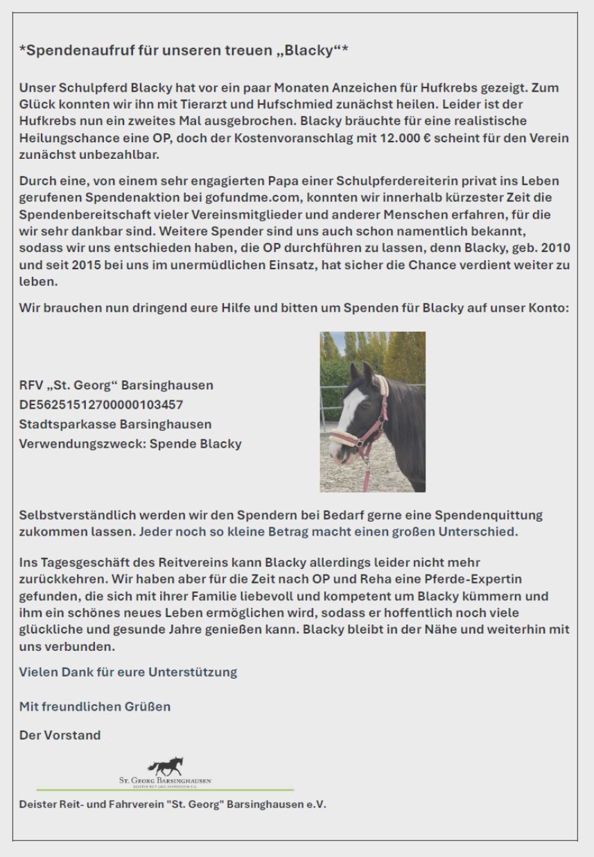 Spendenaufruf Blacky